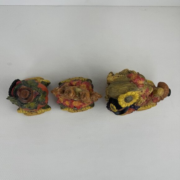 Vintage Ceramic Light-Up Train Set Autumn Harvest Fall Cornucopia Squirrels 3 pc - Picture 16 of 16